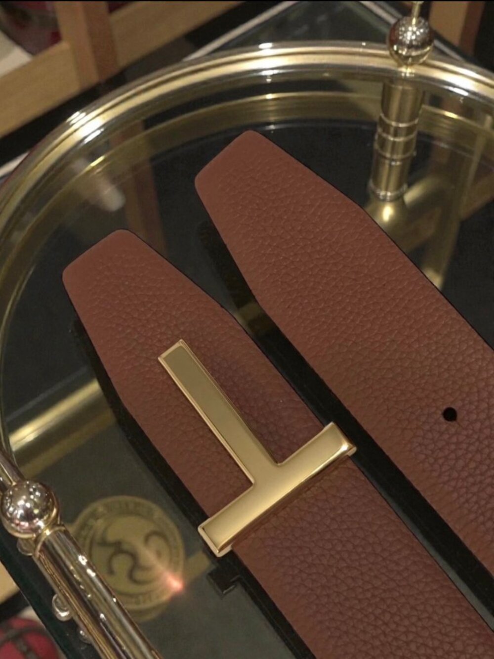 Tom Ford Brown & Black Reversible Leather Belt Gold T Buckle Incl Box & Dust Bag